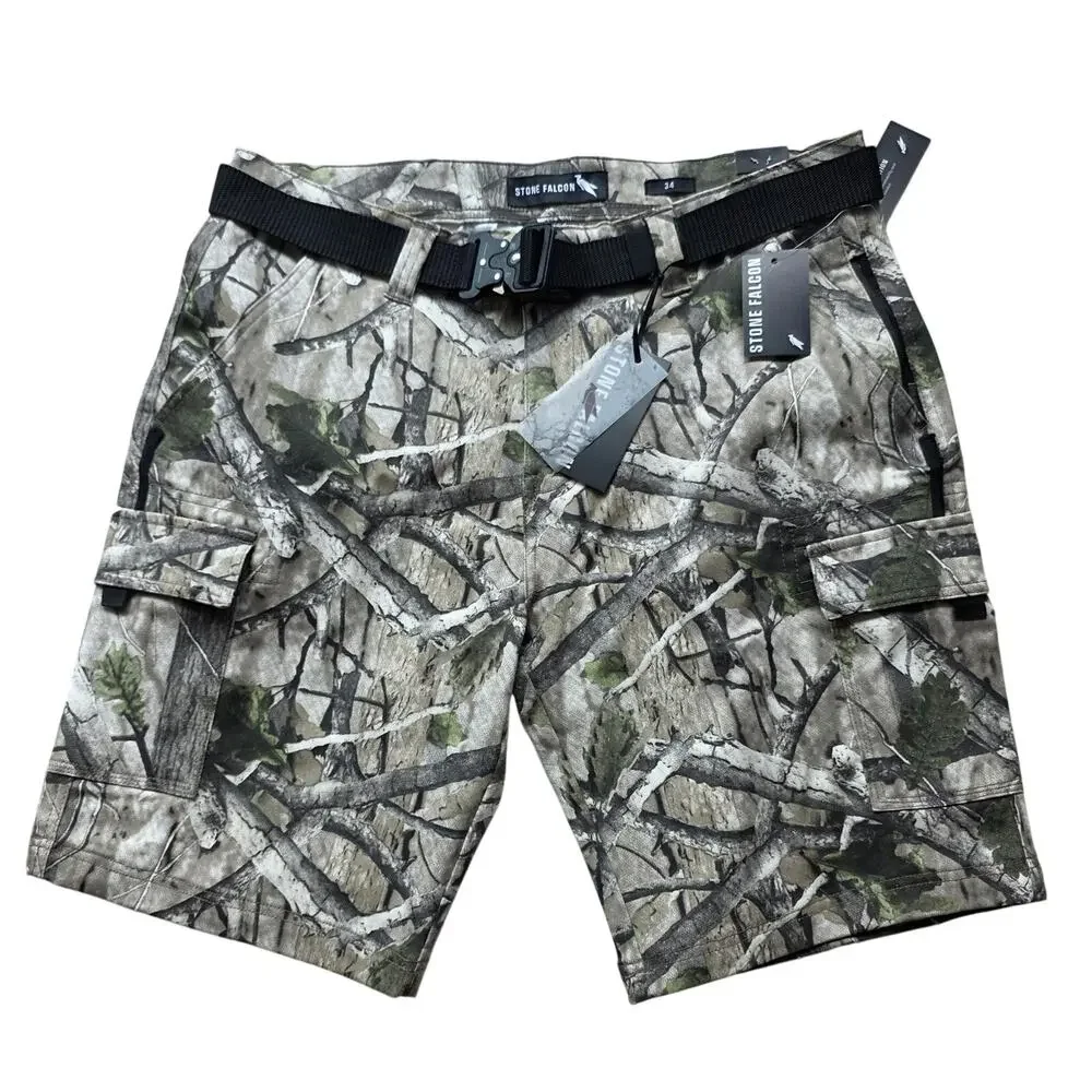 Stone Falcon Forest Camo Cargo Shorts Belt Size 34 NWT Hunting